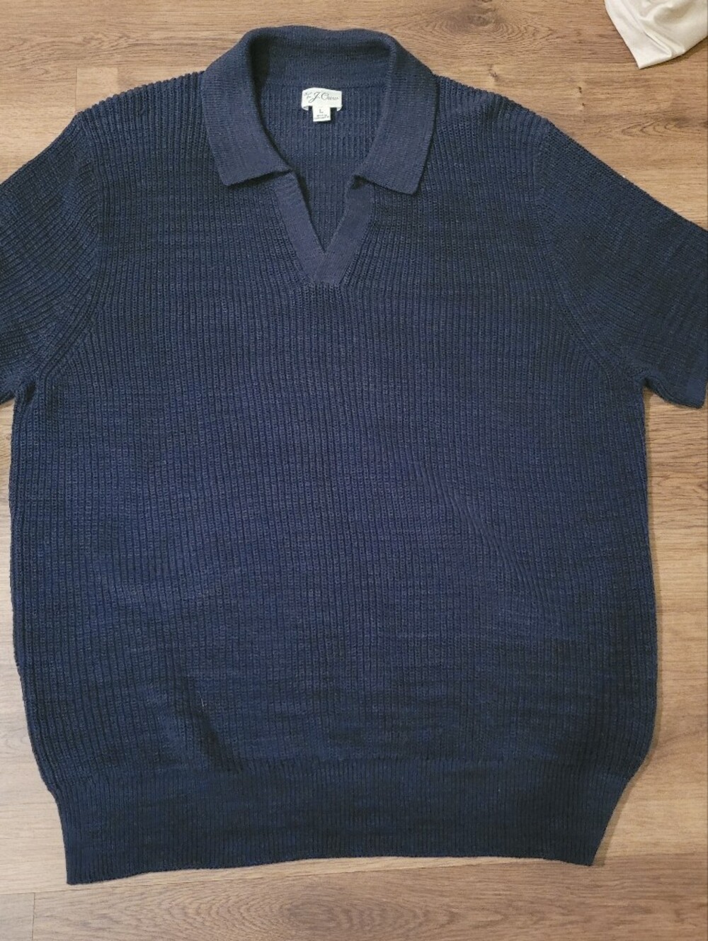 Jcrew Polo V Neck Johnny Color Navy Linen Cotton Pull Over Sz L
